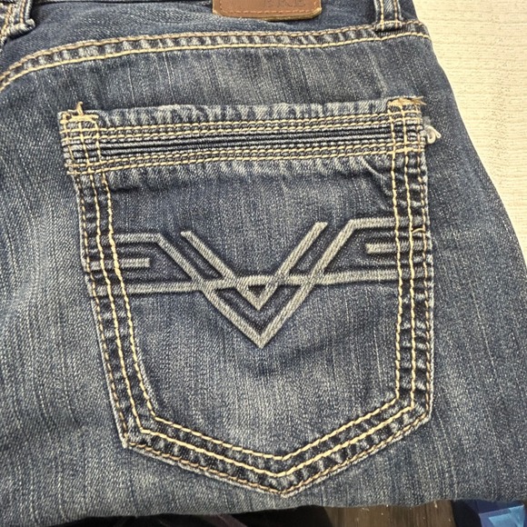 BKE Tyler Straight Leg Jeans Mens 36x32 Dark Wash Distressed Frayed Hem Buckle - Picture 7 of 11